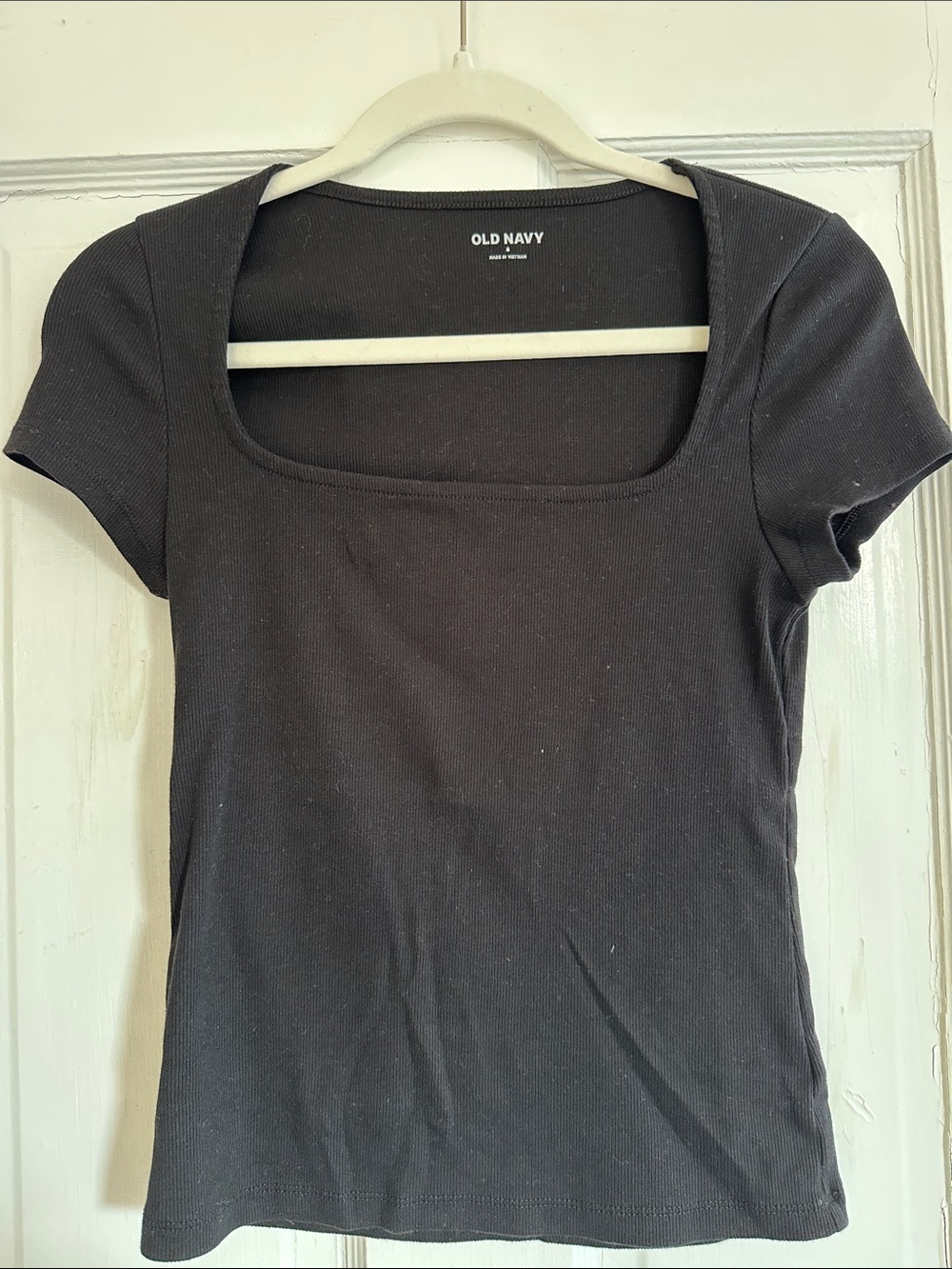 Old Navy Black Ribbed Square-Neck Short Sleeve Tee